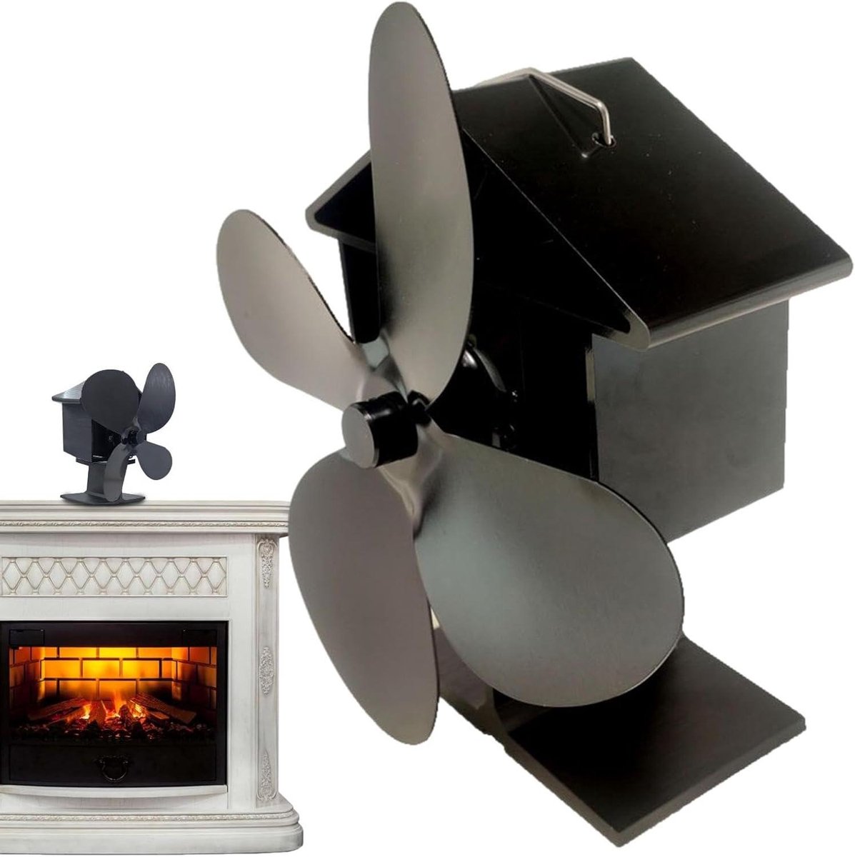 Houtkachel Ventilator - Warmte Aangedreven - Warmte Verspreiden - Zonder Elektriciteit - 5.5x3.5x7 Inch - Zwart