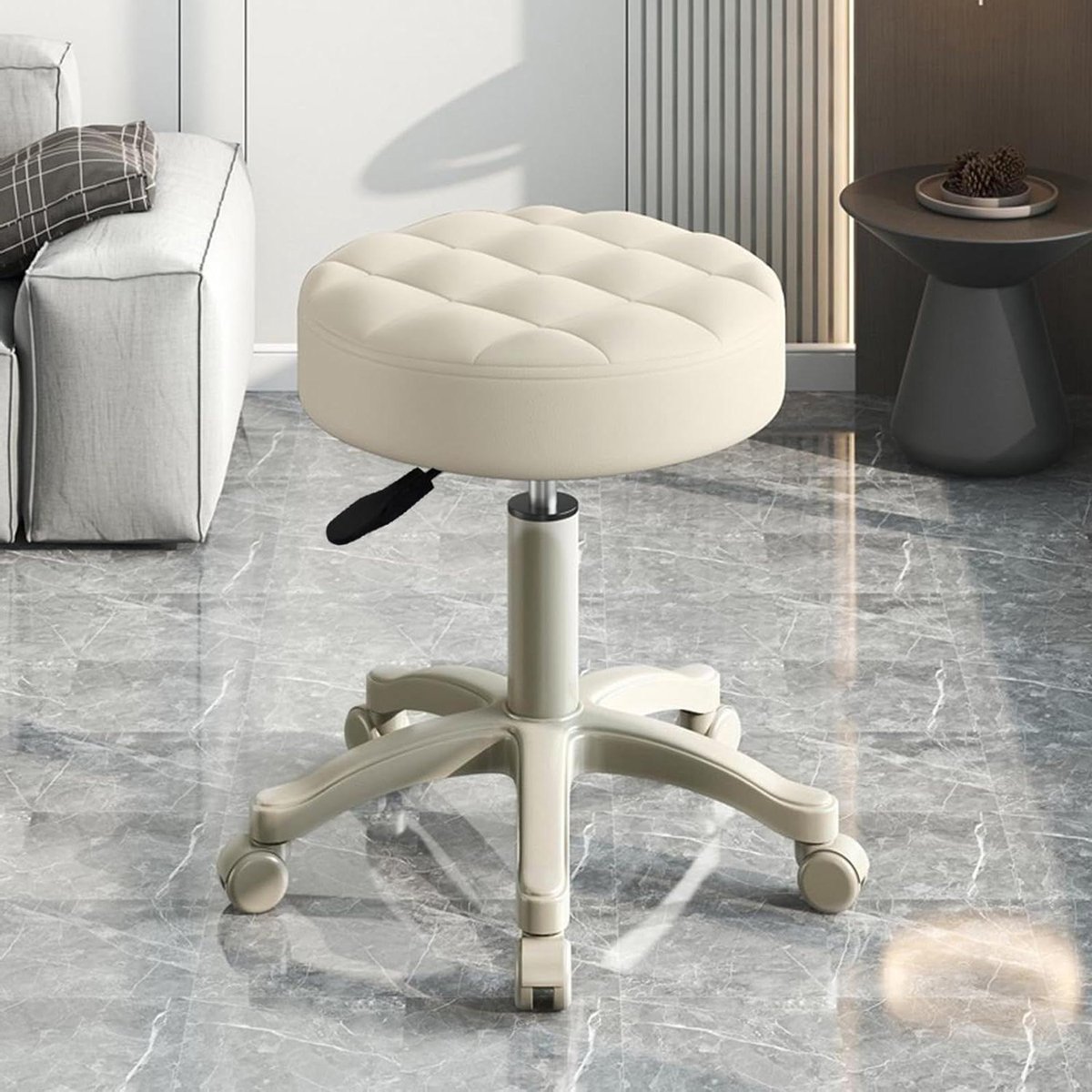 Draaibare Kruk - Verstelbare Stoel - Mobiel Werken - 360 Graden Zwenkbaar - 53 cm Hoog - Beige