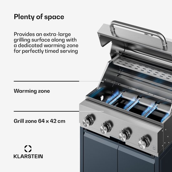 Klarstein WaldChef gasbarbecue 30 mbar - 4 branders BBQ grill 12.800 W, rvs, gietijzeren grillrooster, thermometer, piëzo ontsteking van Merkloos — afbeelding 2