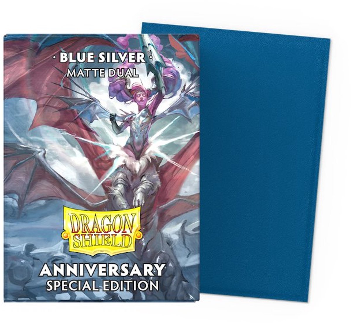 Dragonshield 100 Box Dual Sleeves Blue Silver Anniversary Edition