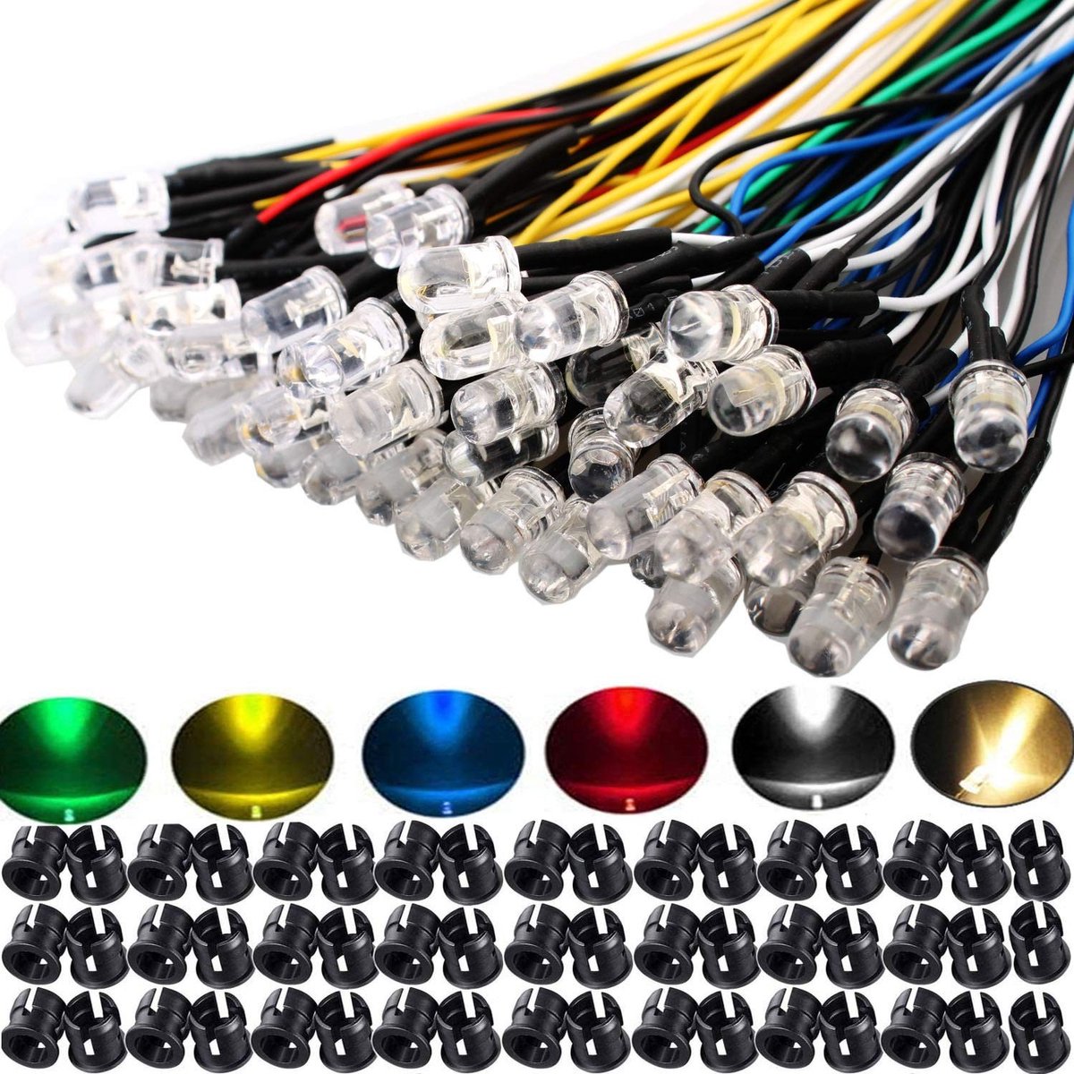 aladdien - Pre Bedrade LED Diodes Licht - Ultra Helder - 5 mm - 60 Stuks - Kleurvariaties - Ideaal voor Hobby en Projecten - 12V DC