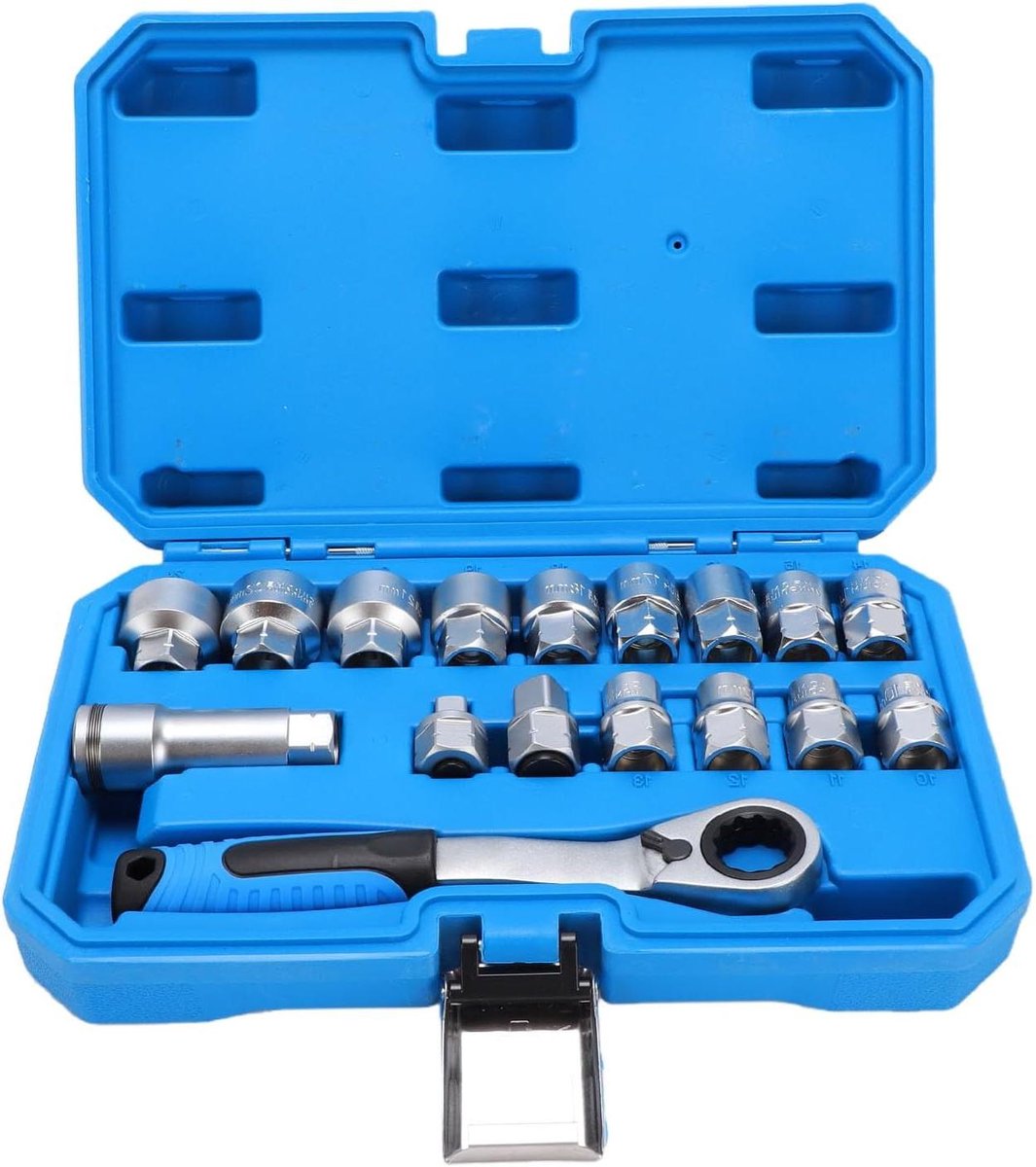 Steeksleutelset 17-delig - Dopsleutelset Metrisch - Auto Reparaties - 72 Tanden Ratel - 3/8 Inch 1/2 Inch - Zilver