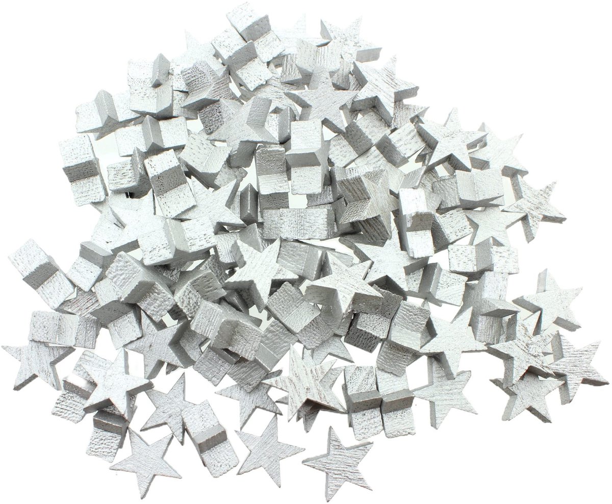 SPHProducts - Strooidecoratie - Houten sterren - Elegante tafeldecoratie - Zilver - Feestdecoratie - Geschikt voor kerst en bruiloften