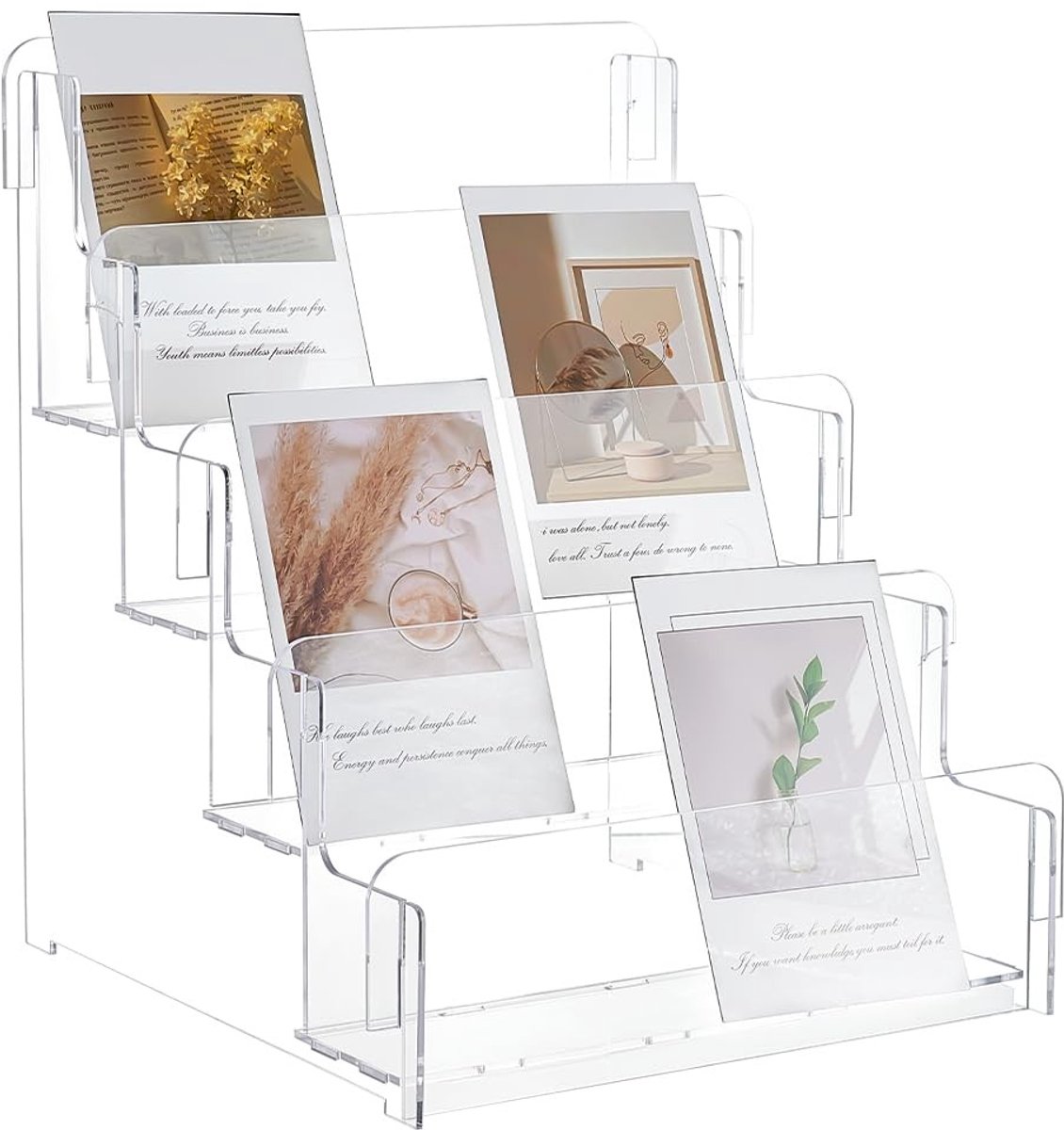 aladdien - Acryl Postkaart Display Stand - 4-Tier Wenskaart Houder - Transparant - Organizer voor Ansichtkaarten - Perfect voor Woonaccessoires - Ge..