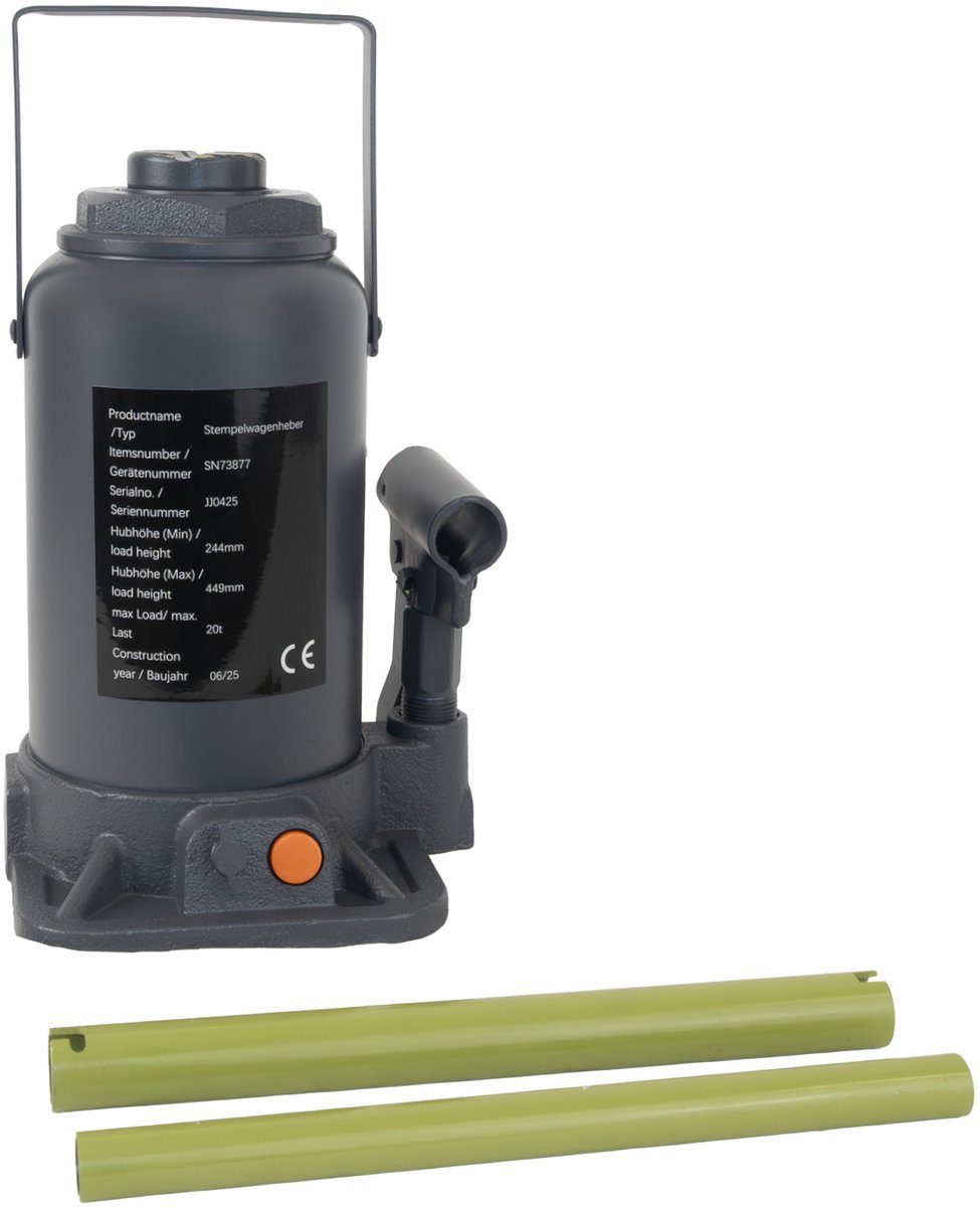 TRUTZHOLM Hydraulische Potkrik 20t - 224mm tot 449mm Hefhoogte - Zware Cilinderkrik Vrachtwagenkrik Stempelkrik Industrie