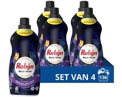Robijn - Klein & Krachtig Wasmiddel Black Velvet 34 Wasbeurten - 4 x 1,19 liter - Voordeelverpakking