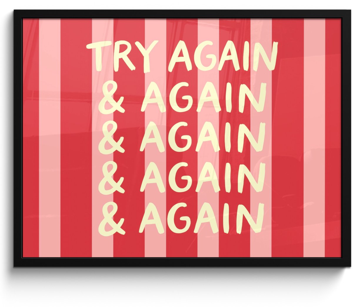 FrameYourWall Poster in lijst - Fotolijst 80x60 cm - Posters - Strepen - Rood - Try again - Posterlijst zwart - Decoratie - Wanddecoratie woonkamer - Muurdecoratie slaapkamer