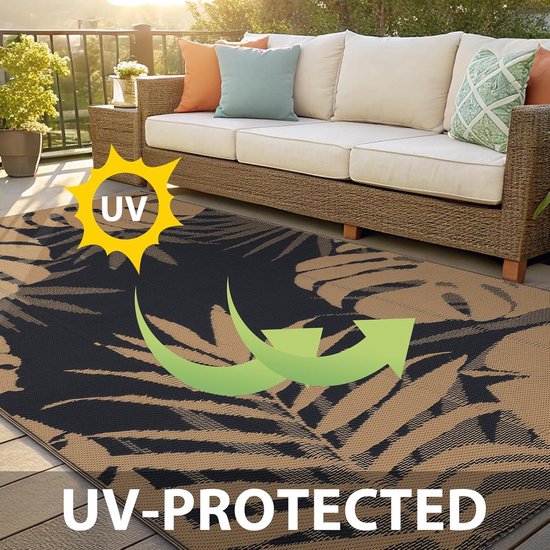 Buitentapijt Waterdicht - Kunststof Vloerkleed - Terras en Camping - Omkeerbaar Design - 240 x 300 cm - Bruin Zwart — afbeelding 3