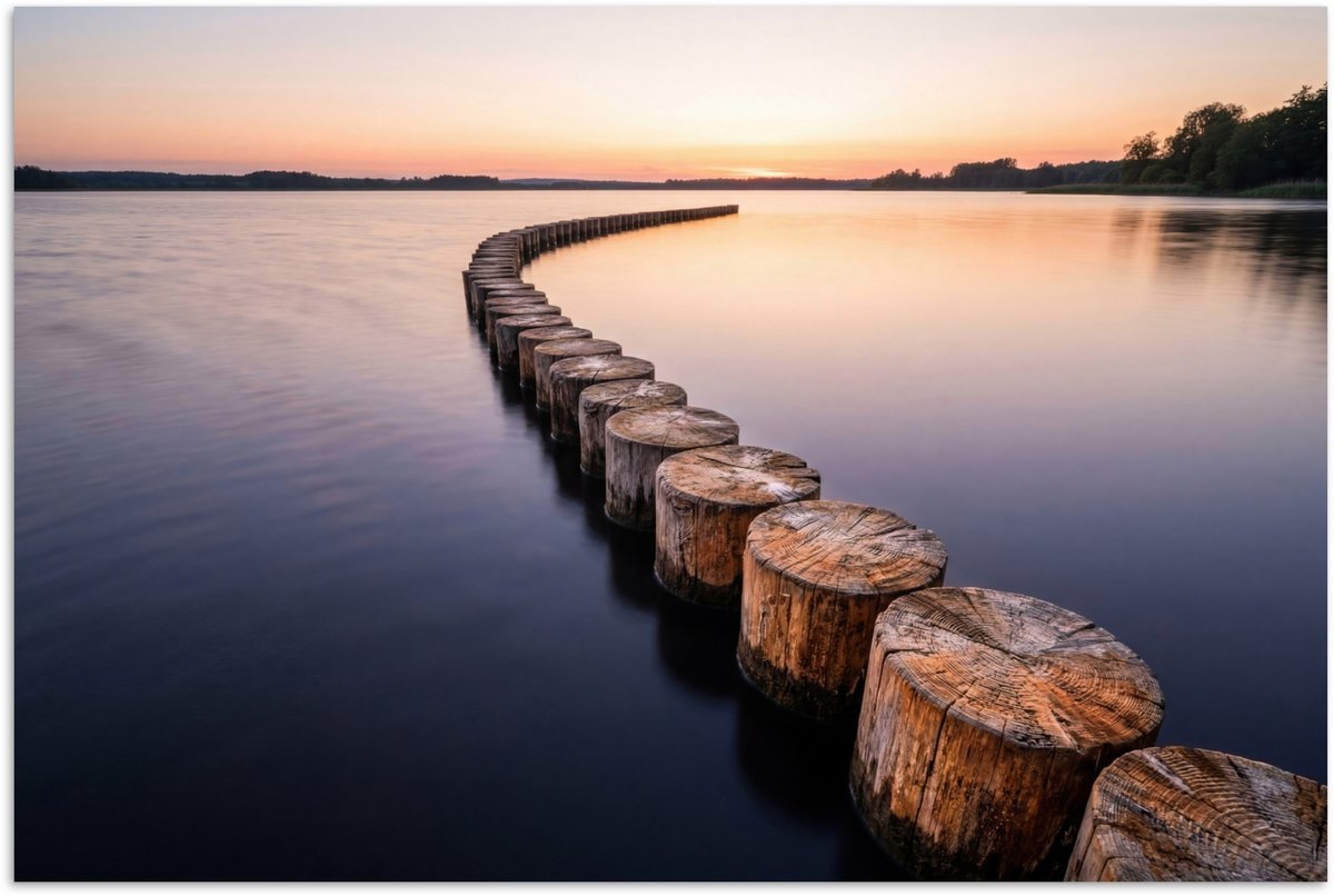 Poster 120x80 cm - Hout - Palen - Water - Posters - Kamer decoratie - Wanddecoratie woonka