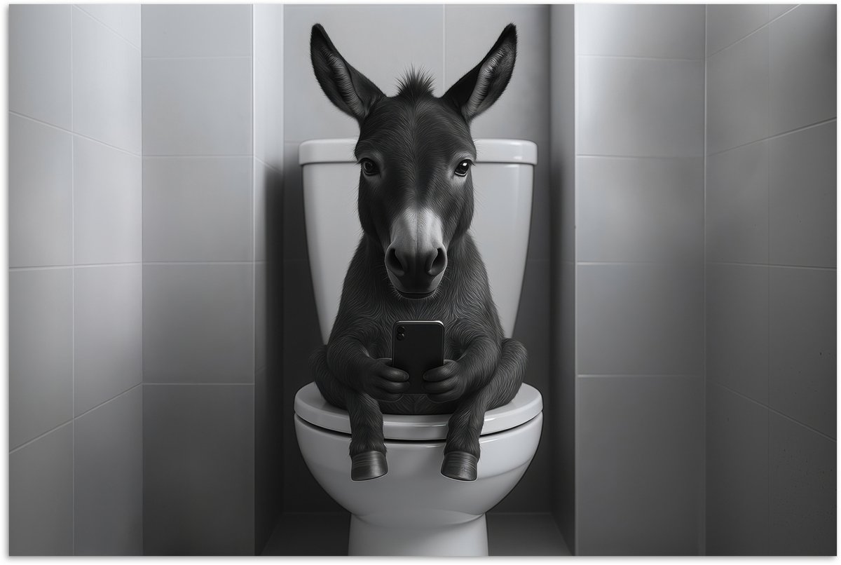 Poster 30x20 cm - Ezel - Telefoon - Toilet - Zwart - Wit - Posters - Kamer decoratie - Wan