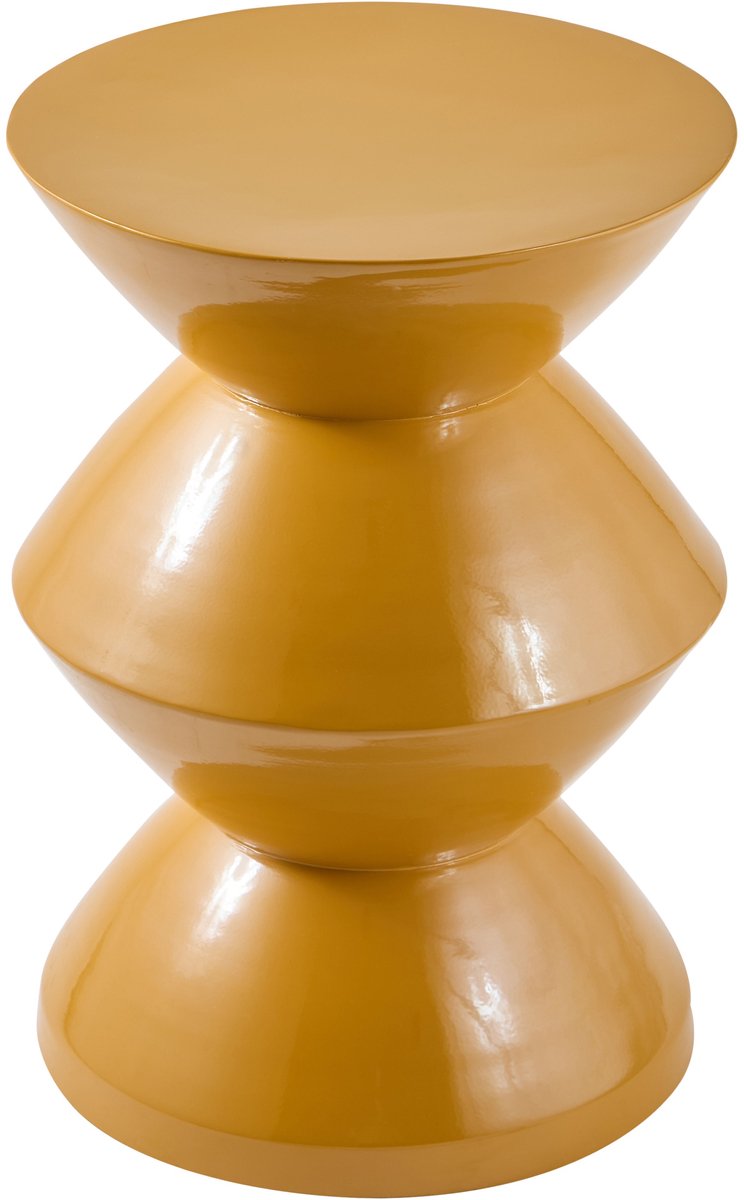 Woonexpress Bijzettafel Wokkel - Rond - Currygeel Metaal - Modern Zigzag Design Geel/Oker
