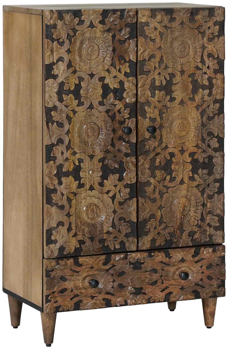 vidaXL - Hoge - Kast - met - lade - Bruin - 60 - x - 33,5 - x - 100 - cm - Massief - Mango - Hout