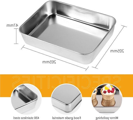 Set van 2 Rectangulaire Bakplaten van RVS, Vaatwasserbestendig, Ideaal voor Bakken en Koken, 26.5 x 20.5 x 4.8 cm van Merkloos — afbeelding 5