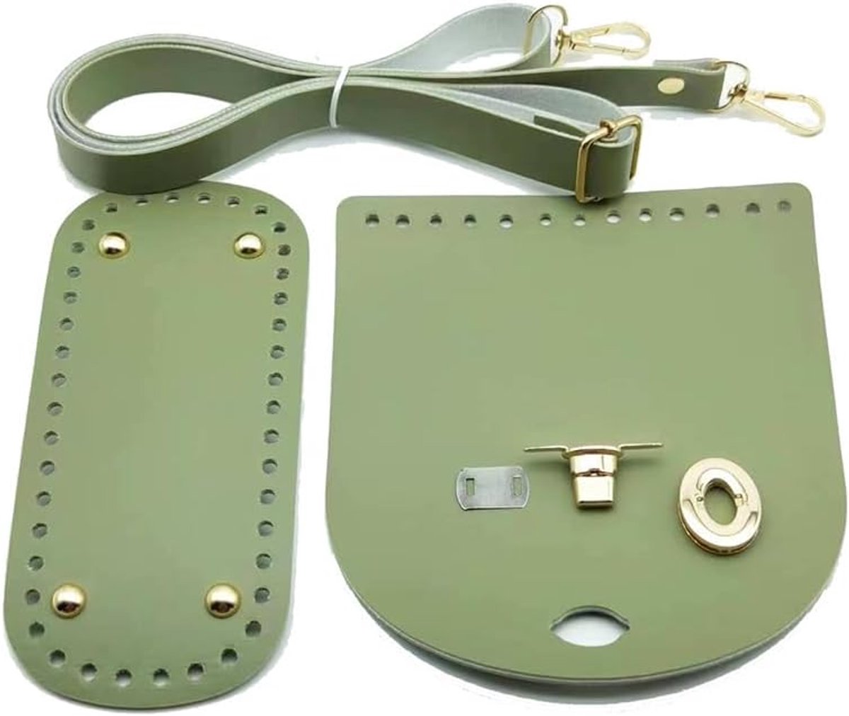 Doe-het-zelf Tassen Accessoires - PU Lederen Tas Onderdelen - 1 Set Compleet Pakket - Verstelbare Schouderriem en Geperforeerde Bodem - Voor Handgemaakte Haktassen en Schoudertassen - Groente