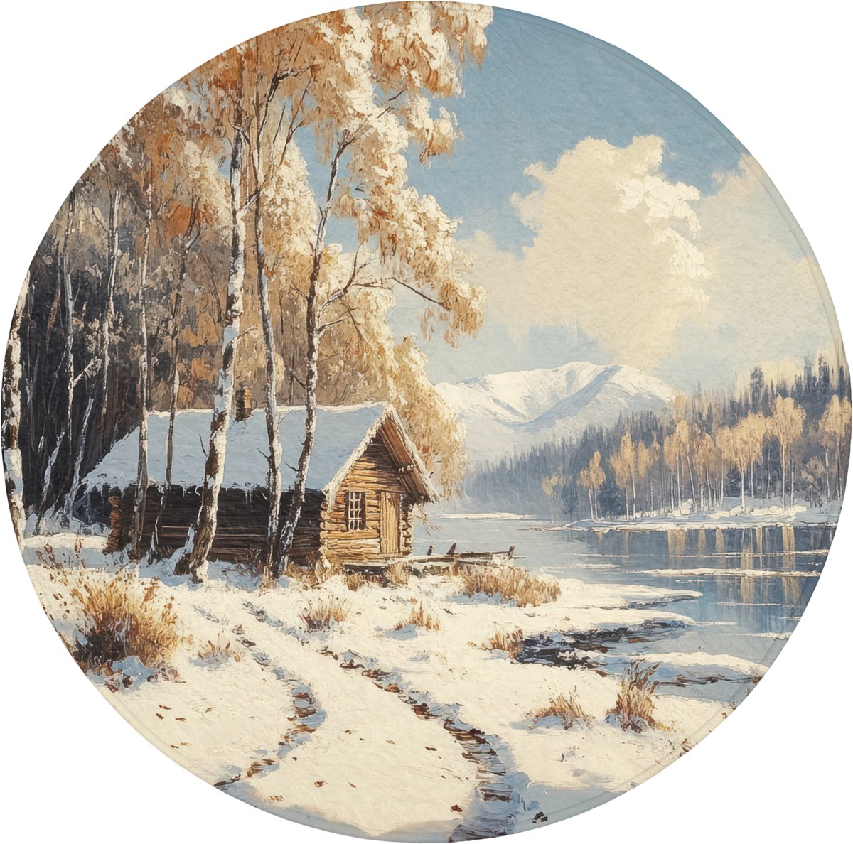 WC mat rond 70x70 cm - Antislip - Winter - Sneeuw - Huis - Natuur - Toiletmat - Vloermat -