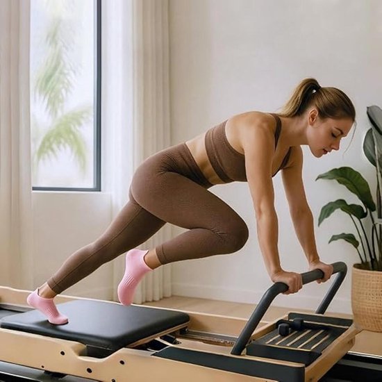 5 Paar - Dames Antislip Yoga Pilates Sokken - Yoga Sokken - Antislip sokken - Ademend Katoenen Enkelsokken met Grip - Roze, zwart, grijs, wit, paars - Voor Ballet, Dans, Fitness & Dagelijkse Workouts van Merkloos — afbeelding 3