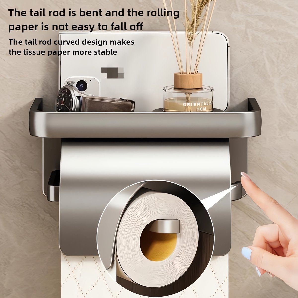 1 Stuk Toiletpapierhouder voor badkamer, van dik duurzaam materiaal, roestbestendig. Met opbergplateau bovenaan, boorloze wandmontage, eenvoudig te installeren en hoog draagvermogen.