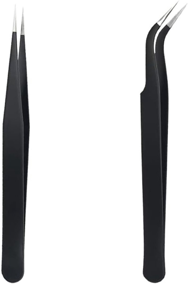 Set van 2 Wimper- en Wenkbrauwtangen, RVS Wimpertangen, Recht en Gebogen, Professioneel Gereedschap voor Perfecte Wenkbrauwen en Wimpers