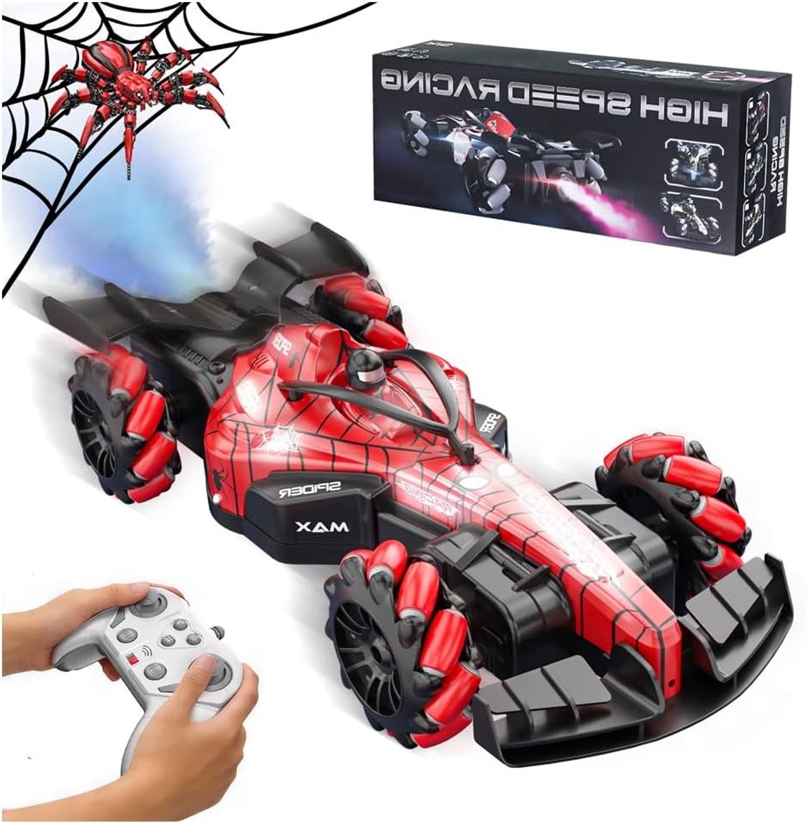 Afstandsbediening Speelgoedauto voor Kinderen van 3 tot 9 Jaar, 2.4GHz RC Auto met Licht, 360° Draai en Spuitfunctie, Leuk Cadeau voor Jongens en Meisjes, Binnen en Buiten Spelletjes
