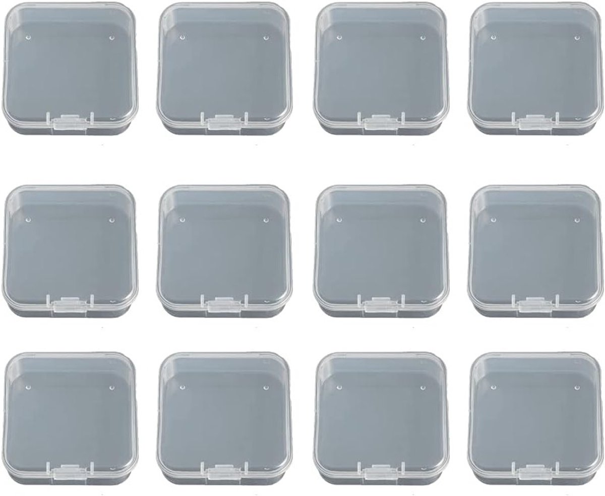 12 Stuks Transparante Plastic Opbergdozen met Deksel voor Kralen, Knutselspullen en Sieraden - Compacte Opbergoplossingen (5.5x5.5cm)