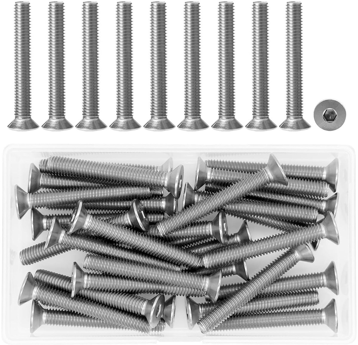 Roestvrijstalen verzonken schroeven M6×45mm met volledige draad en zeskantkop - DIN 7991, 30 stuks