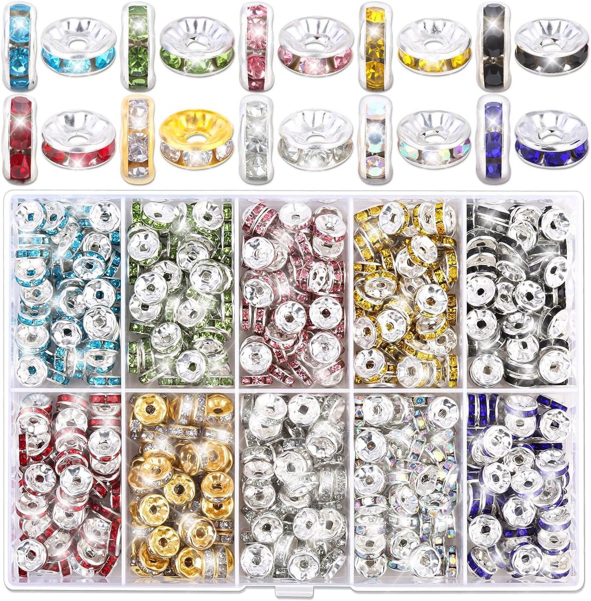 OLOEY 600 stuks rondelle afstandskralen voor het maken van sieraden-6 mm strass afstandskralen voor kralenpennen-kristallen afstandskralen voor het maken van sieraden-armbanden (10 kleuren)