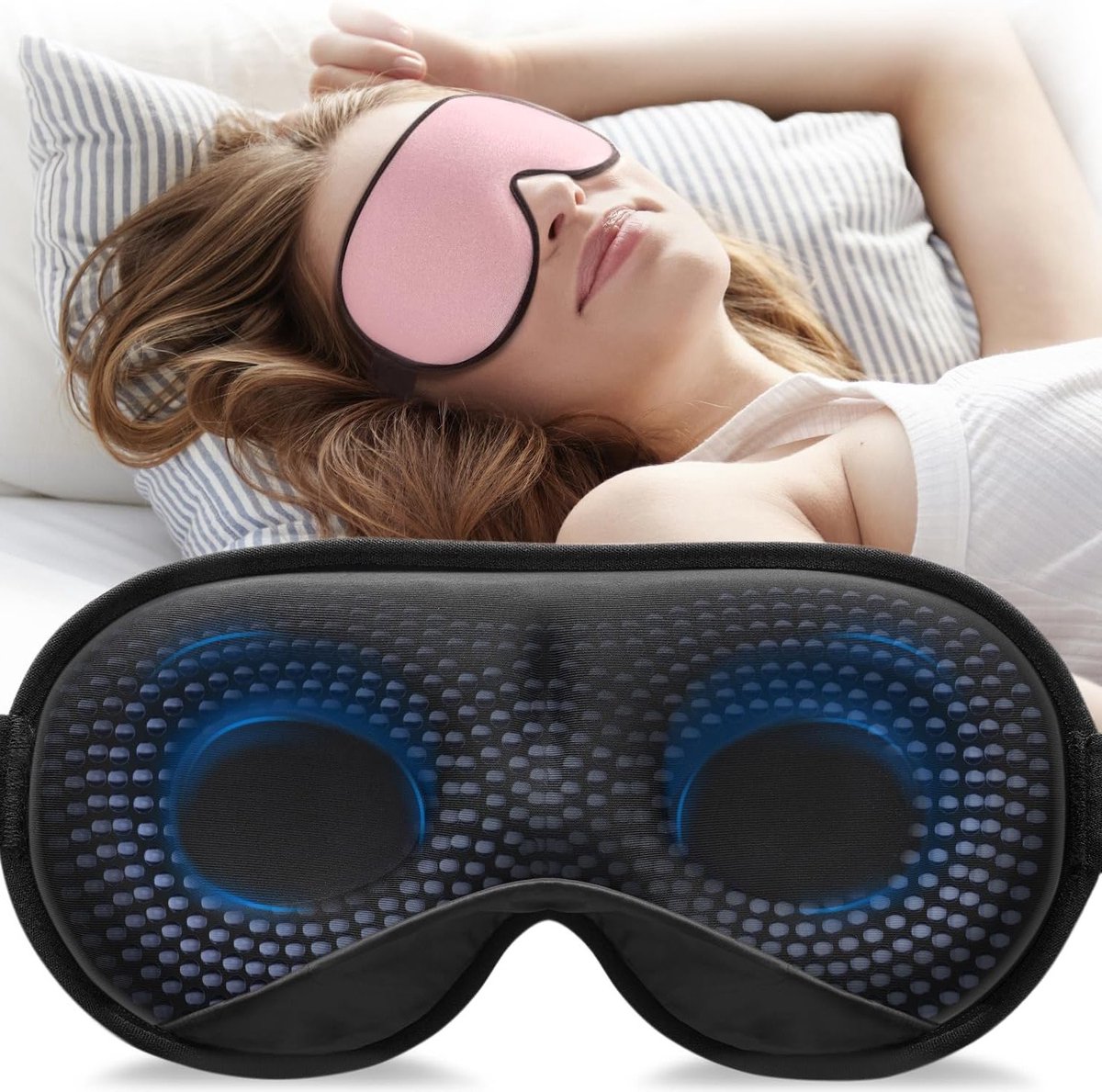 Gewogen 3D-oogmasker voor heren en vrouwen - Drukontlasting - Lichtblokkerend - Verstelbare riem - Voor reizen en yoga - Roze - 120 g