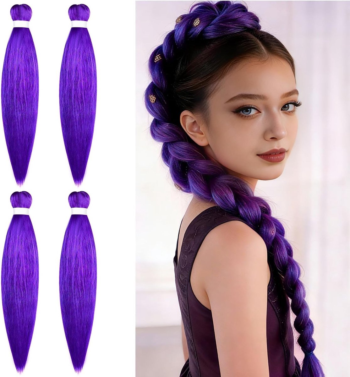 Paarse Ponytail Extensions met Kleurverloop, Multicolour, Glad Haar voor Vrouwen en Meisjes, Perfect voor Feestjes en Cosplay