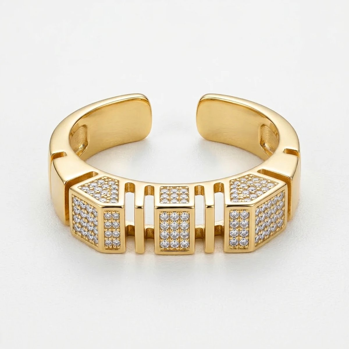Dorvina Messing Dames Ring VIP 14k Goudkleurig Zirkonia Rechthoekig Verstelbaar Vintage Dames Ring