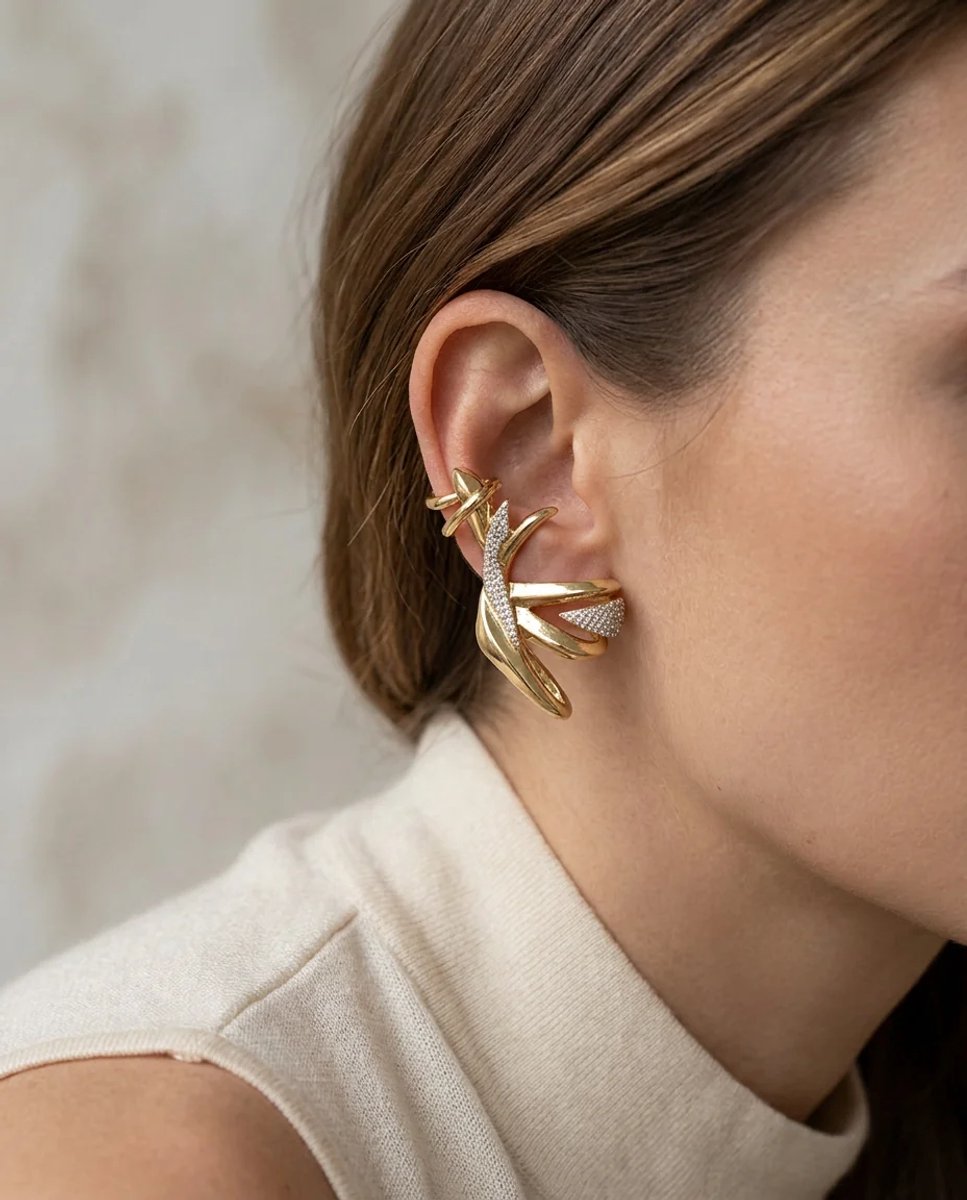 Dorvina Messing Dames Earcuff Oorbellen Goudkleurig Zirkonia Kanat Model Vintage Dames Kraakbeen Oorbellen