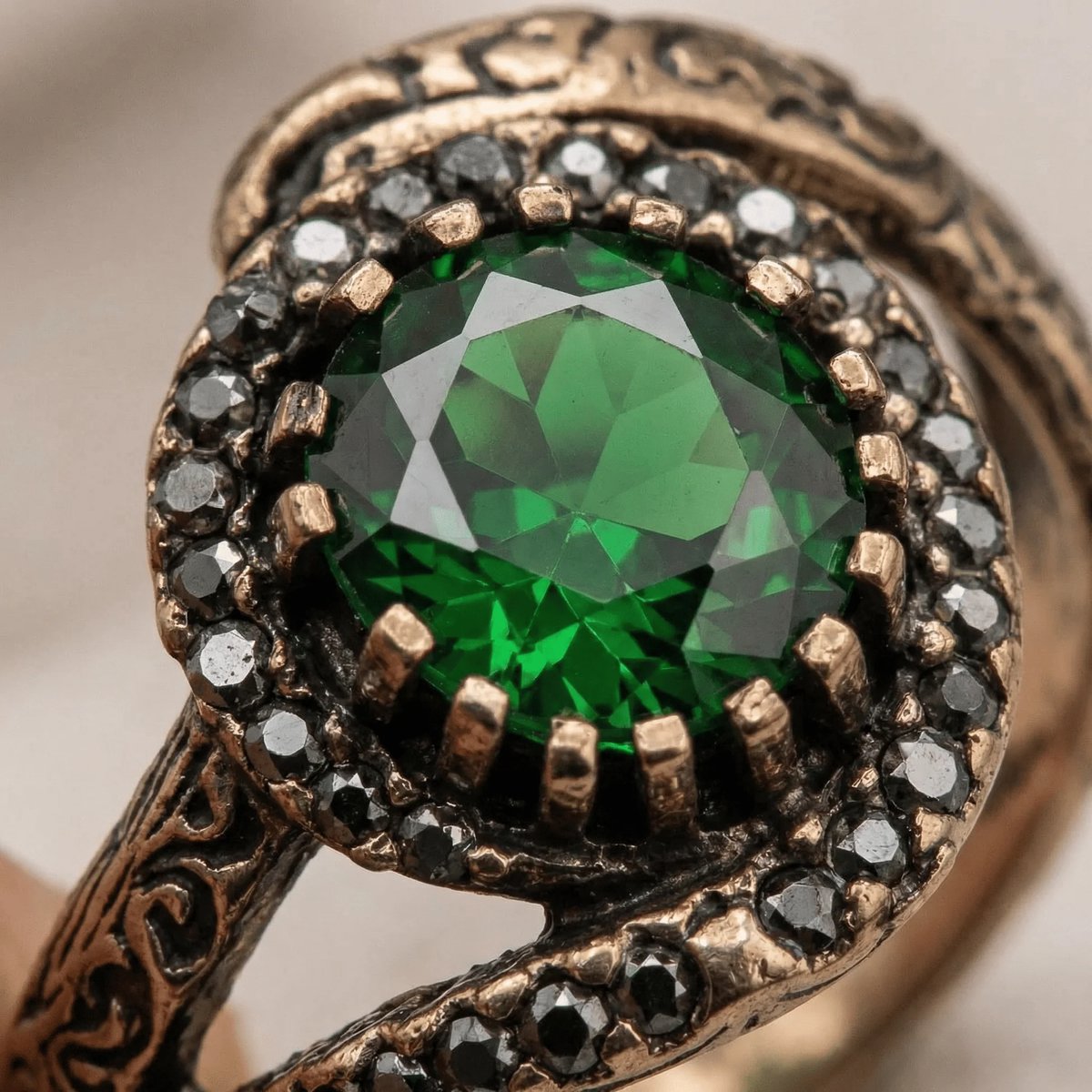Dorvina Bronzen Sieraad Authentiek Groen Smaragd Look Kristallen Steen Van Voren Verstelbaar Slang Model Vintage Dames Ring
