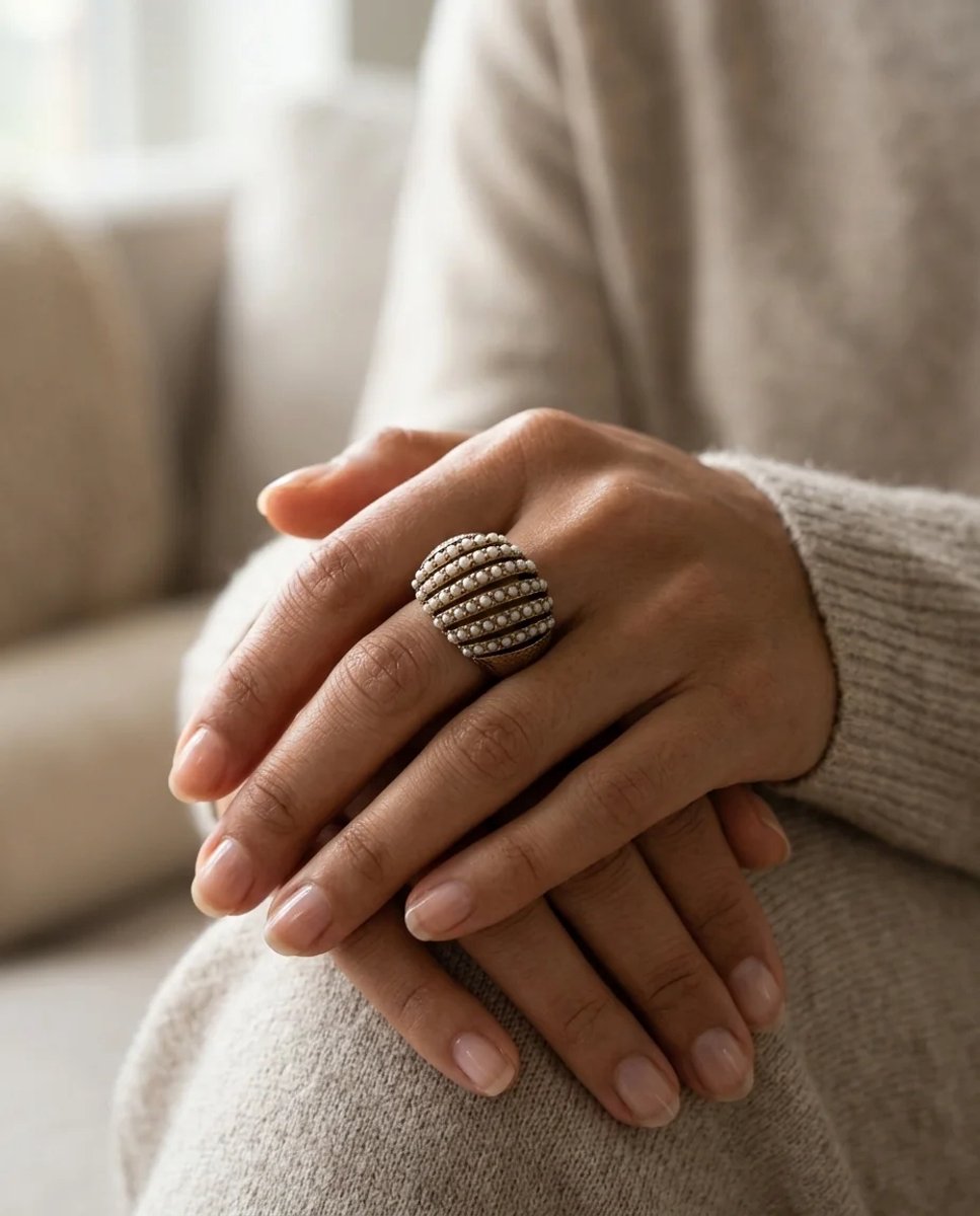 Dorvina Bronzen Vintage Dames Ring Authentiek Sieraad Minik Parel Bombeli Model Verstelbaar