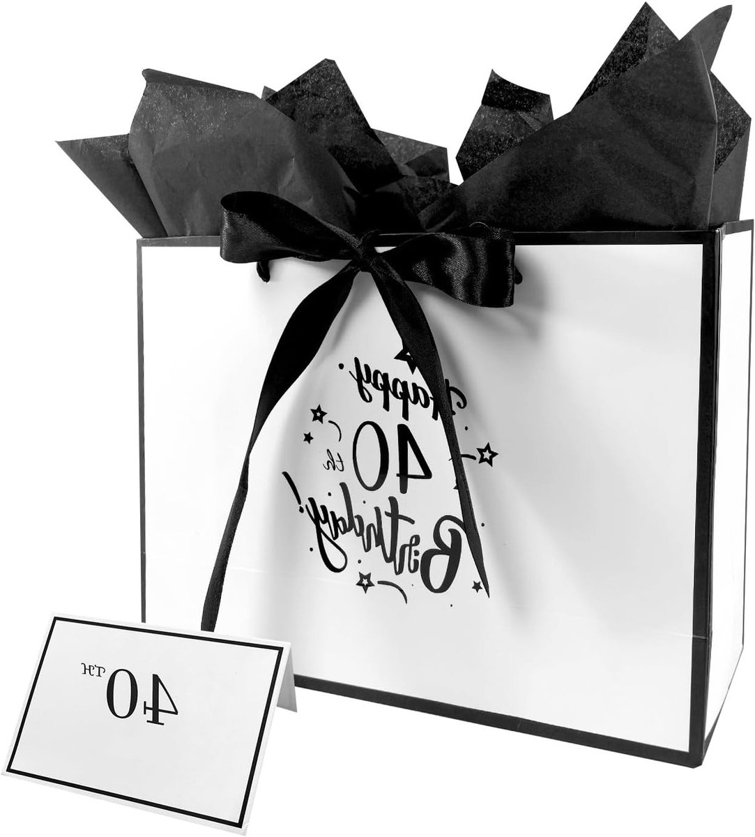 Cadeauzakjes met bijpassend papier en wenskaart, luxe verjaardagstas voor hem en haar, 28 x 20 x 10 cm, elegant en klassiek ontwerp, perfect voor elke gelegenheid