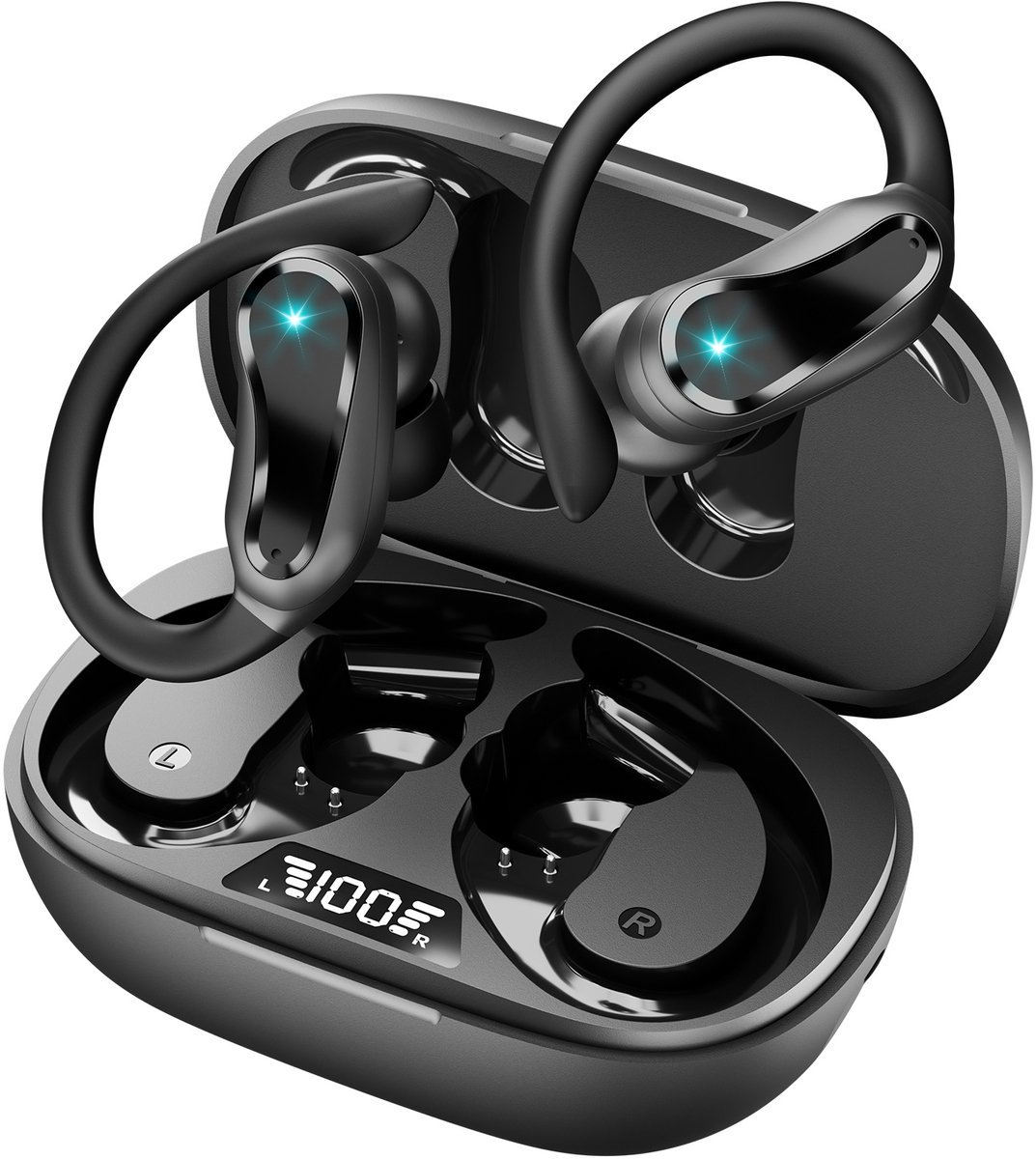 Bluetooth 5.3 sportoordopjes - 48 uur lang meeslepende bas in-ear hoofdtelefoon - met HD-microfoon - IP7 waterdichte draadloze oortelefoon - 500 mAh oplaadcase met hoge capaciteit - LED-display - ENC ruisonderdrukkende oordopjes voor hardlopers
