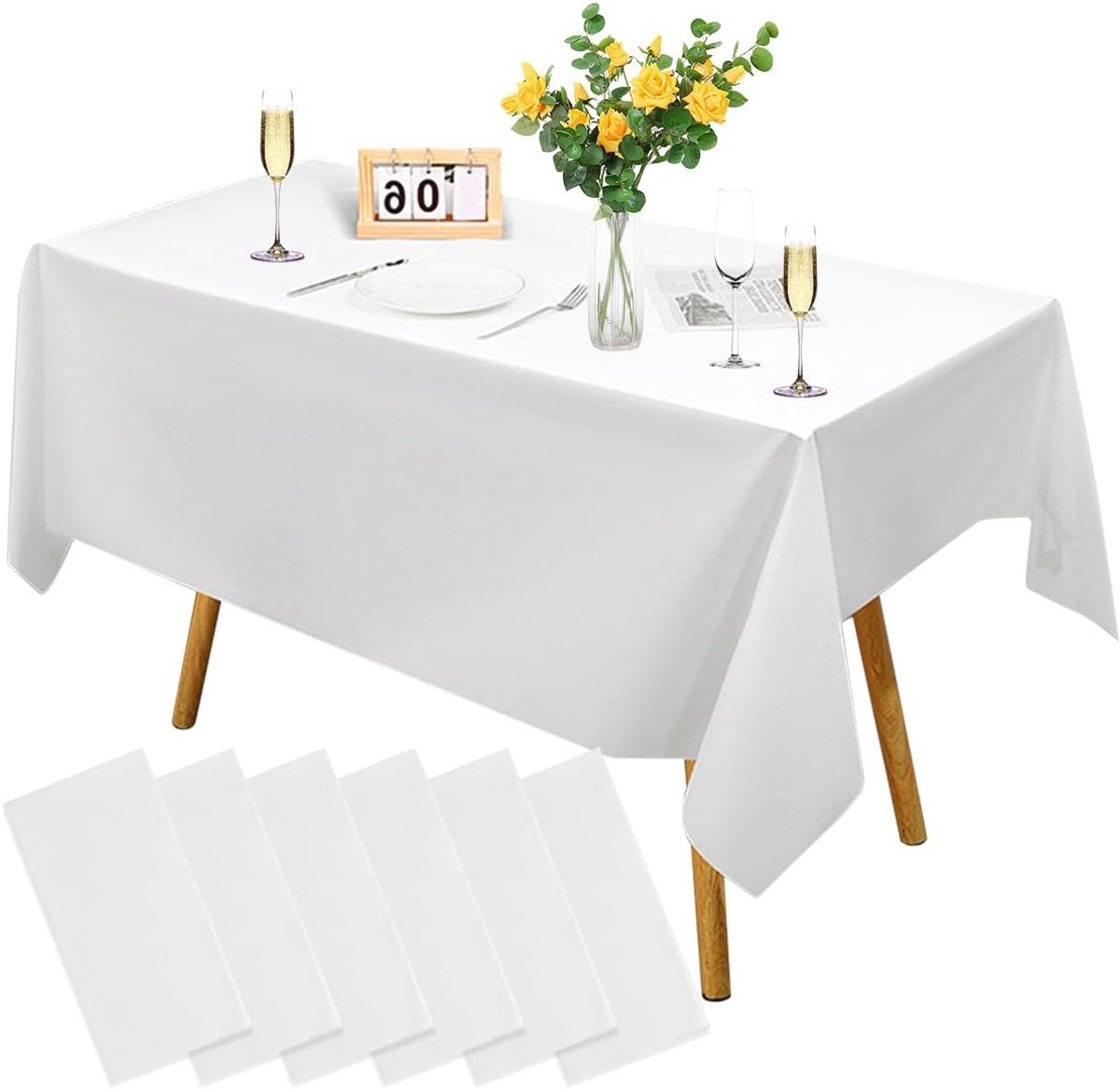 Witte Wegwerp Tafelkleden 6 Stuks, 137 cm x 274 cm, Vuilafstotend en Waterdicht voor Feesten, Bruiloften en Barbecues