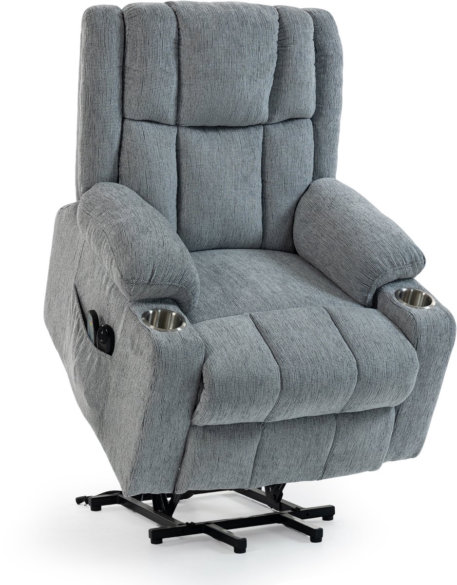 MIVRAY Sta-op Stoel - Elektrische Relaxfauteuil Met Massage En Warmte - Voor Senioren En Woonkamer - Fluweel Lichtgrijs – foto 5