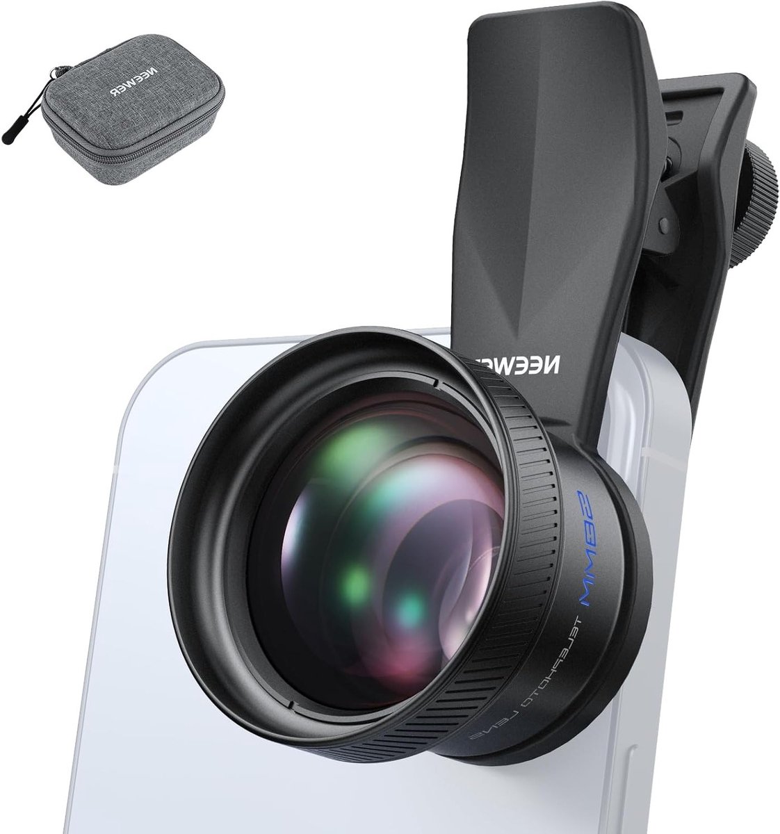 Telefoto lens 58mm met 17mm schroefdraad voor smartphone camera, 2x vergroting, geschikt voor iPhone en Android, ideaal voor portretfotografie en scherpere beelden