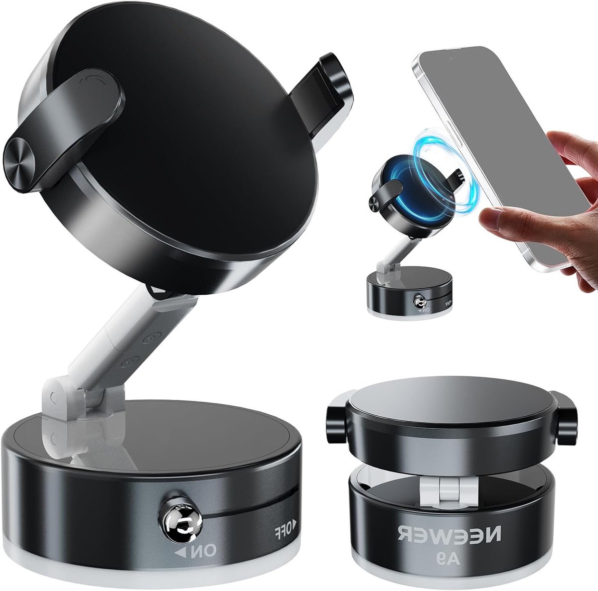 Vouwbare Magnetische Telefoonhouder met Zuignap voor Voorruit, 360 Graden Rotatie, Geschikt voor Video-opnames en MagSafe iPhones