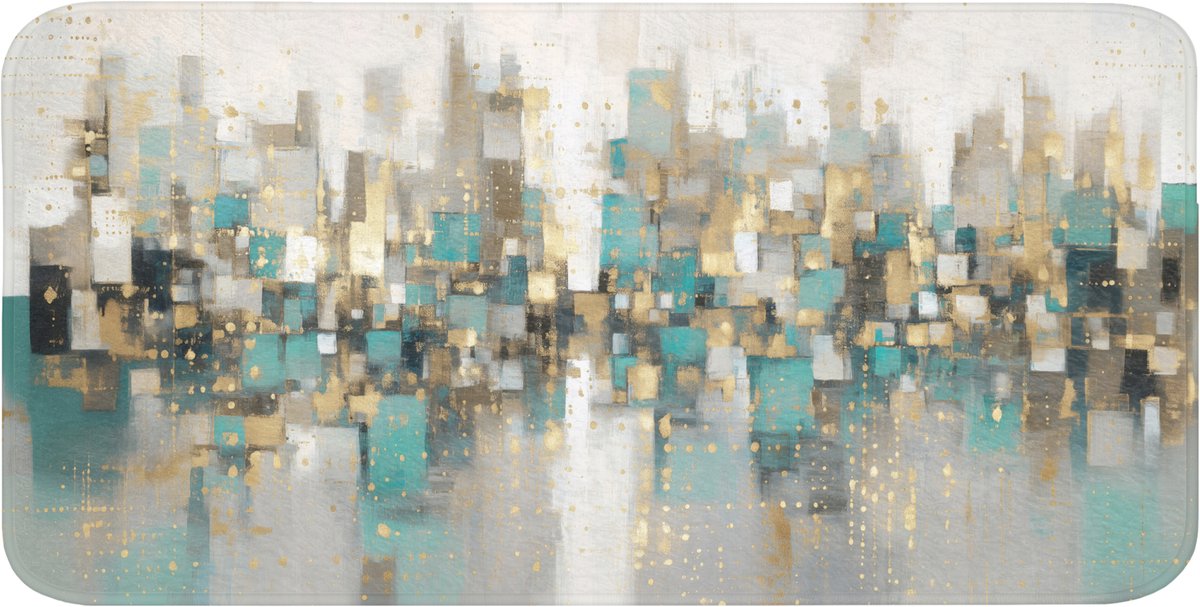 Badmat 120x60 cm - Antislip - Abstract - Blokken - Goud - Skyline - Badmatten voor badkamer - Badkamermat - Douchemat - Badkamer mat