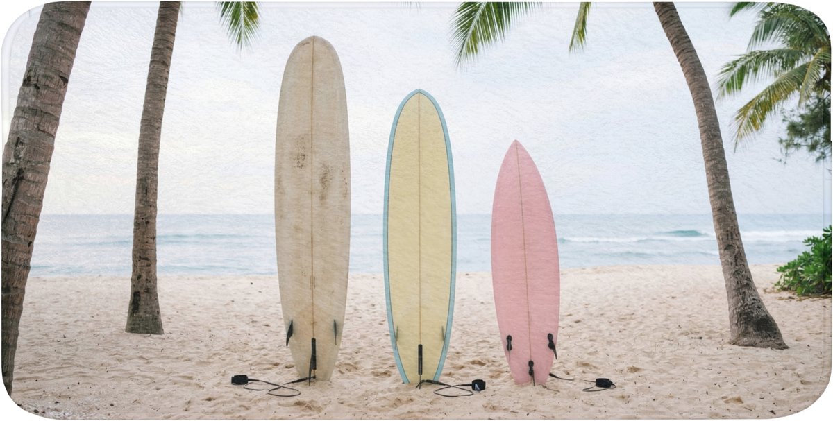 Badmat 120x60 cm - Antislip - Surfboard - Palmbomen - Kleurrijk - Badmatten voor badkamer - Badkamermat - Douchemat - Badkamer mat