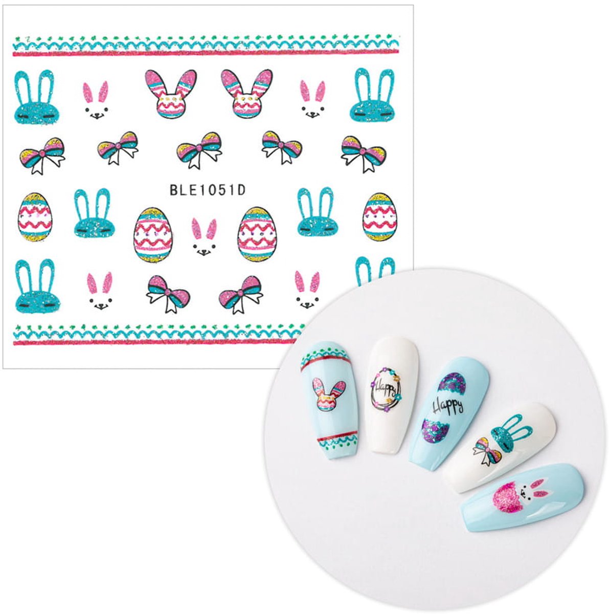 Allepaznokcie - 3D Zelfklevende Glitter Nagelstickers - Paasmotieven