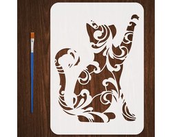 Hollowed dieren thema sjabloon voor schilderen op hout en stof met kattenpatroon, 21 x 29,7 cm, inclusief penseel en plastic PET materiaal