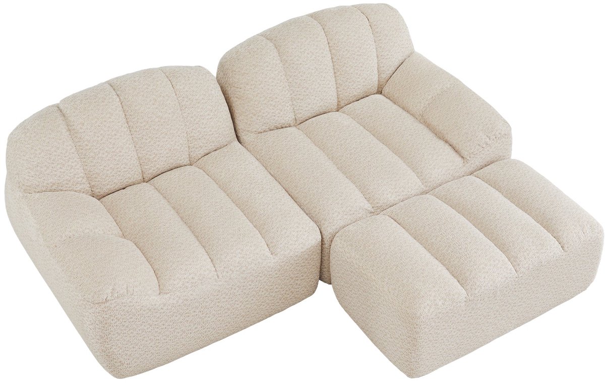 Merax 2-Zits Modulaire Hoekbank - L-Vormige Teddy Bank Met Ottoman - Diepe Zit En Zachte Bekleding - Beige Witte Sofa Voor Woonkamer En Appartement