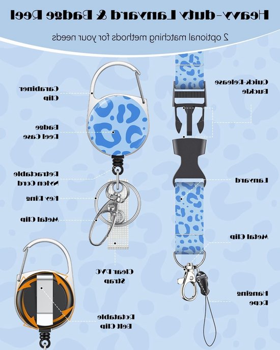 Stijlvolle Badgehouder met Blauwe Luipaardprint, Retractable Reel en Afneembare Lanyard voor Werk en Onderwijs van Merkloos — afbeelding 3