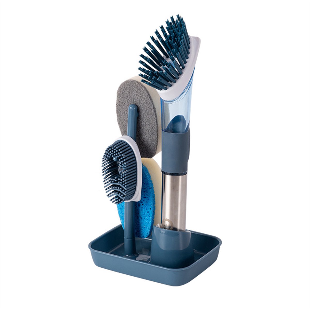 carmdering - Spülbürste Mit Spülmittelspender -Multifunctionele Keukenborstel - Geïntegreerde Zeepdispenser - Lekvrije Siliconen Knop - Vervangbare Borstelkoppen - Ergonomisch En Antislip Ontwerp - Efficiënte Afwas Voor Hardnekkig Vuil