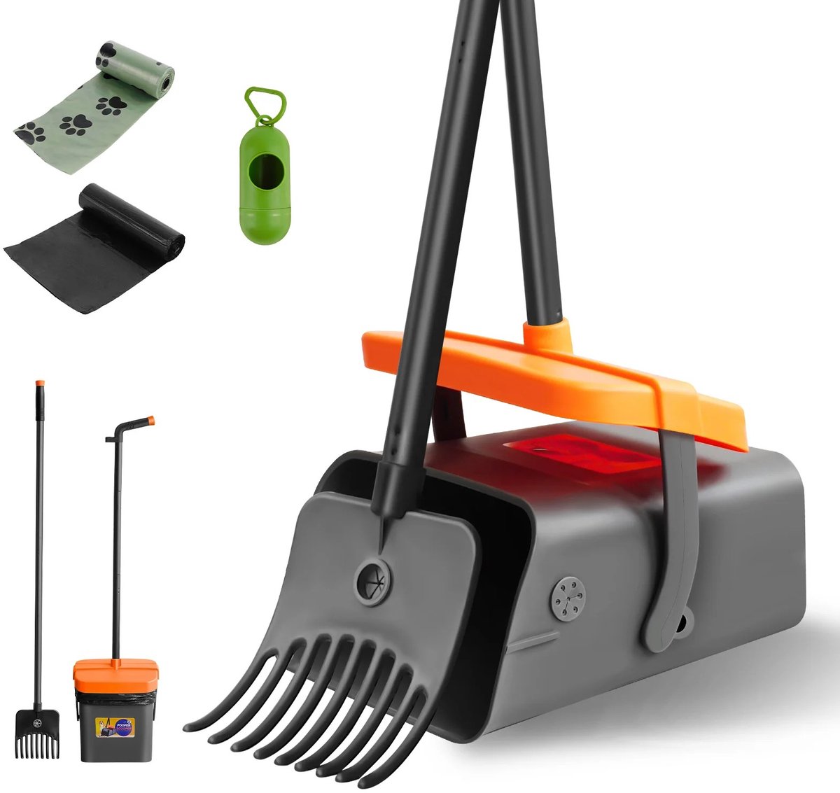 Cellista Hondenkakschepje Set - Pooper Scooper - Afvalgrijper Hond Kat - Lange Verstelbare Steel - Hark en Schep Set - 116 cm - Inclusief 35 Afvalzakken