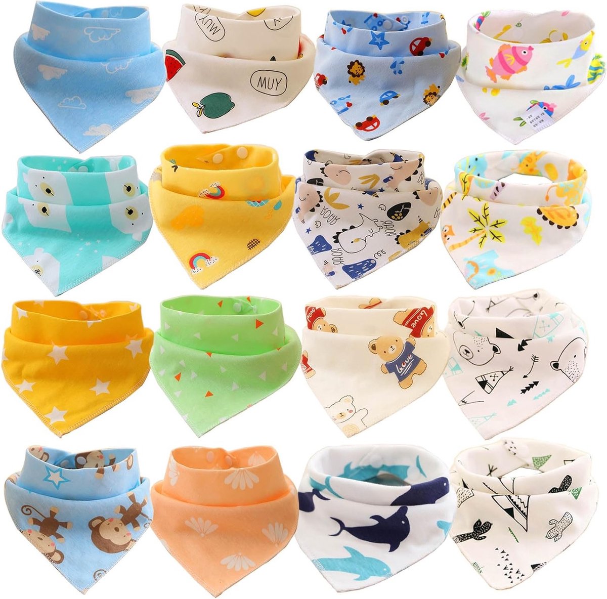 Baby slabbetjes 16 stuks - bandana - katoen - perfect voor jongens en meisjes - ShopVlot
