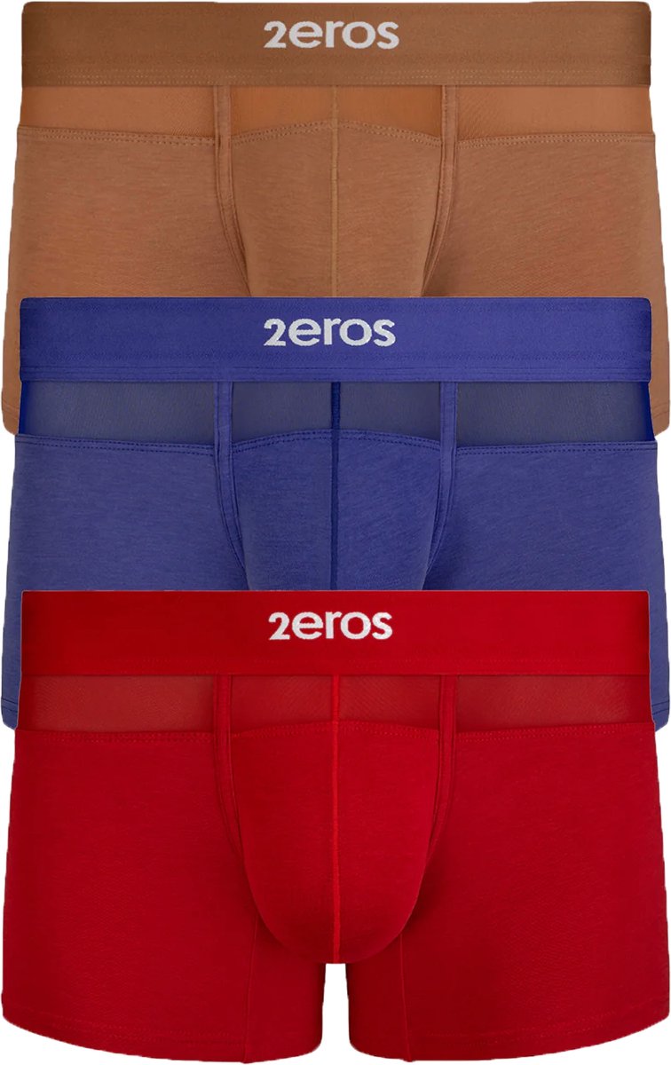 2EROS Morpheus Trunk Multipack 1x Brown + 1x Purple +1x Red - MAAT S - Heren Ondergoed - Boxershort voor Man - Mannen Boxershort