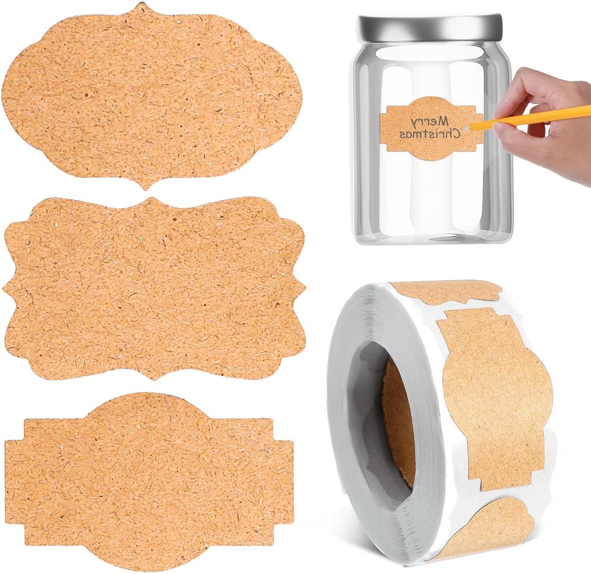 Set van 300 Kraft Papieren Labels 5 x 3 cm voor Flessen, Jam Jars en Cadeautasjes - Perfect voor DIY Decoratie en Kantoor Gebruik