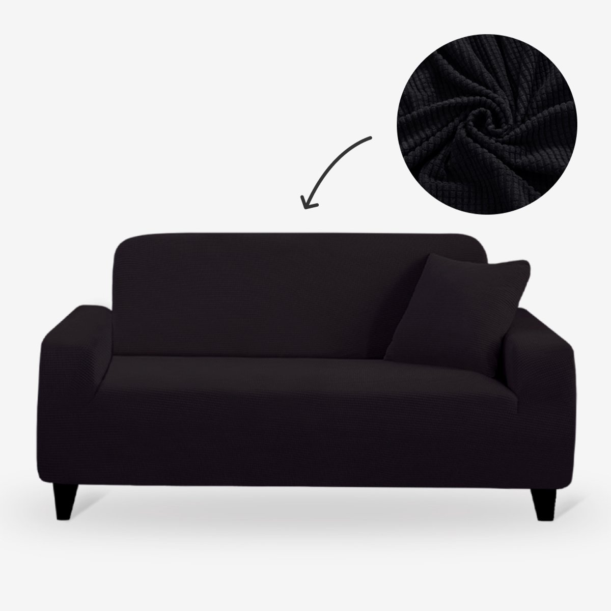 BankhoesDiscounter Knitted Voorgevormde Bankhoes – M3 (175-220cm) – Zwart – Sofa Cover – Bankbeschermer – Bankhoes Stretch